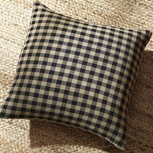 VHC Brands Black Check Fabric Pillow 16x16 Country Rustic Design, Black and Tan