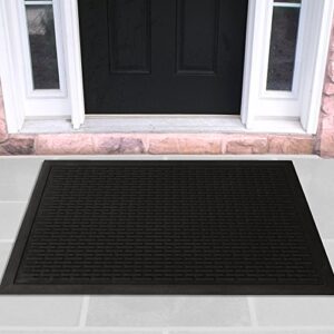 indoor/outdoor hose-wash ribbed design non-slip rubber 2x3 modern entryway mat for entryway, patio, backyard, garage, 24" x 36", black ribbed