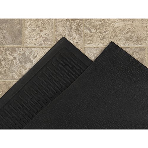 Indoor/Outdoor Hose-Wash Ribbed Design Non-Slip Rubber 2x3 Modern Entryway Mat for Entryway, Patio, Backyard, Garage, 24" x 36", Black Ribbed