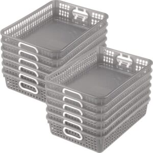 really good stuff 12pk plastic desktop paper storage basket for classroom or home–14”x10” plastic mesh basket-secure papers crease-free–pebble