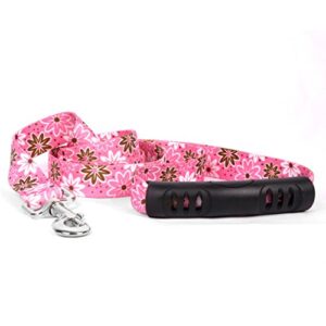 yellow dog design daisy chain pink ez-grip dog leash with comfort handle, small/medium