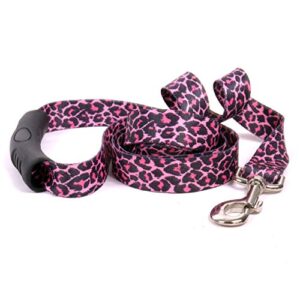 yellow dog design leopard pink ez-grip dog leash with comfort handle 3/4" wide and 5' (60") long, small/medium