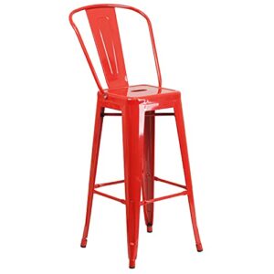 Flash Furniture Commercial Grade 30" Round Red Metal Indoor-Outdoor Bar Table Set with 2 Cafe Stools