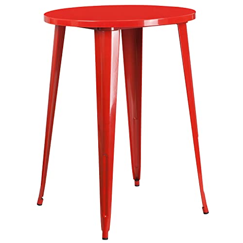 Flash Furniture Commercial Grade 30" Round Red Metal Indoor-Outdoor Bar Table Set with 2 Cafe Stools