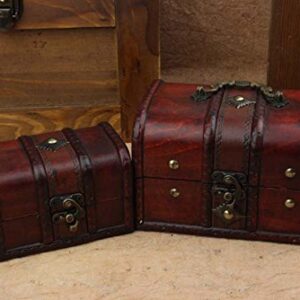 Coolrunner 2pcs Antique Vintage Wooden Box Stamp Flower Small Metal Lock Jewelry Treasure Chest Handmade Retro Wood Organizer Case Box (2 pcs)