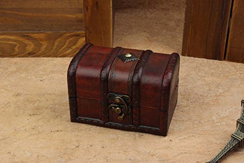 Coolrunner 2pcs Antique Vintage Wooden Box Stamp Flower Small Metal Lock Jewelry Treasure Chest Handmade Retro Wood Organizer Case Box (2 pcs)