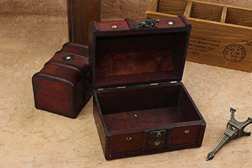 Coolrunner 2pcs Antique Vintage Wooden Box Stamp Flower Small Metal Lock Jewelry Treasure Chest Handmade Retro Wood Organizer Case Box (2 pcs)