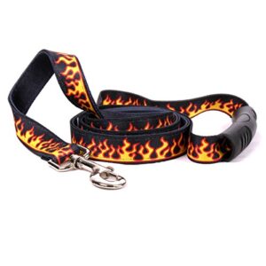 yellow dog design red flames uptown dog leash, large-1" wide and 5' (60") long