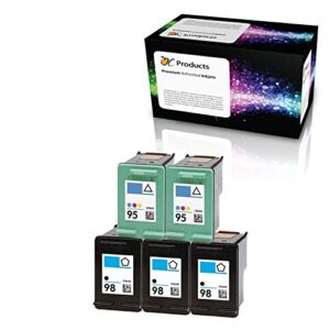 ocproducts refilled ink cartridge replacement for hp 98 and hp 95 for officejet 150 100 h470 photosmart d5160 c4180 2570 8030 8049 (3 black 2 color)