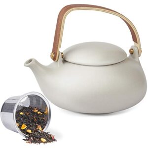 zens ceramic teapot with infuser, bentwood handle japanese loose leaf tea pot, 27 ounces matte grey 2 cup teapot for afternoon tea women gift