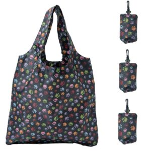 holyluck set of 3 reusable grocery bags,heavy duty foldable shopping bag -dog paw prints