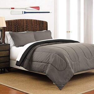 martex 1c11985 reversible king size 3-piece comforter set, gray/black