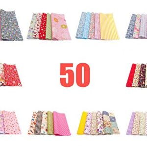 RayLineDo 50pcs 8 x 8 inches (20cmx20cm) Printed Cotton Fabric Bundle Squares Patchwork DIY Sewing Scrapbooking Quilting Pattern Artcraft