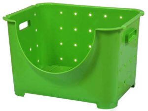 basicwise stackable plastic storage container, green stacking bins