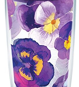 Tervis Watercolor Pansy Tumbler with Wrap and Royal Purple Lid 16oz, Clear