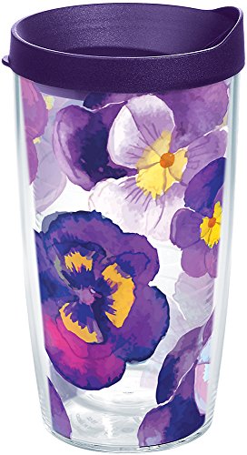 Tervis Watercolor Pansy Tumbler with Wrap and Royal Purple Lid 16oz, Clear