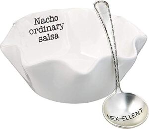 mud pie salsa ceramic dip cup set, nacho, white & silver