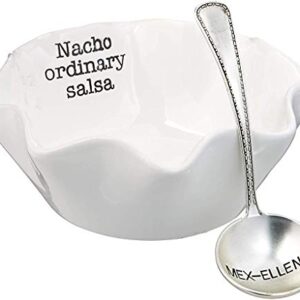 Mud Pie Salsa Ceramic Dip Cup Set, Nacho, White & Silver