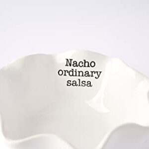 Mud Pie Salsa Ceramic Dip Cup Set, Nacho, White & Silver