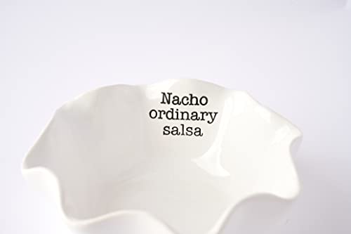 Mud Pie Salsa Ceramic Dip Cup Set, Nacho, White & Silver