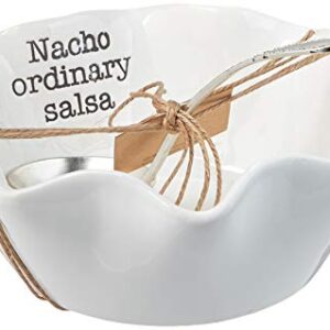 Mud Pie Salsa Ceramic Dip Cup Set, Nacho, White & Silver