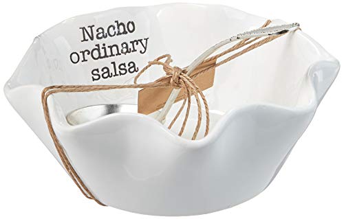 Mud Pie Salsa Ceramic Dip Cup Set, Nacho, White & Silver