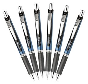 pentel energel deluxe rtx retractable liquid gel pen, fine line, 0.5mm needle tip, blue barrel, black ink, pack of 6