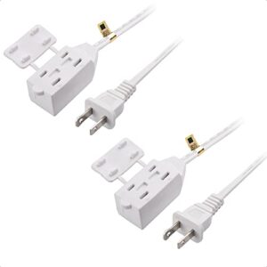 cable matters 2-pack 16 awg 2 prong extension cord 6 ft, ul listed (3 outlet extension cord) with tamper guard white