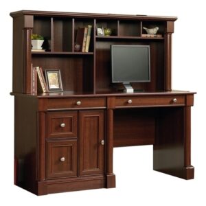 bowery hill home office computer desk with hutch, cpu storage, letter size file hanging drawer in cherry