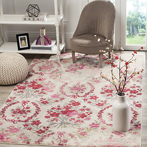 SAFAVIEH Monaco Collection Accent Rug - 2'2" x 4', Ivory & Pink, Floral Design, Non-Shedding & Easy Care, Ideal for High Traffic Areas in Entryway, Living Room, Bedroom (MNC205R)