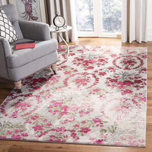 SAFAVIEH Monaco Collection Accent Rug - 2'2" x 4', Ivory & Pink, Floral Design, Non-Shedding & Easy Care, Ideal for High Traffic Areas in Entryway, Living Room, Bedroom (MNC205R)