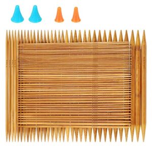 RELIAN Double Pointed , 75 Pcs Bamboo Knitting Needles Set, 15 Sizes from 2.0mm-10.0mm(8 Inches Length)+ 4Pcs Knitting Needles Point Protectors