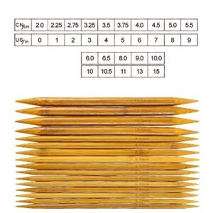 RELIAN Double Pointed , 75 Pcs Bamboo Knitting Needles Set, 15 Sizes from 2.0mm-10.0mm(8 Inches Length)+ 4Pcs Knitting Needles Point Protectors