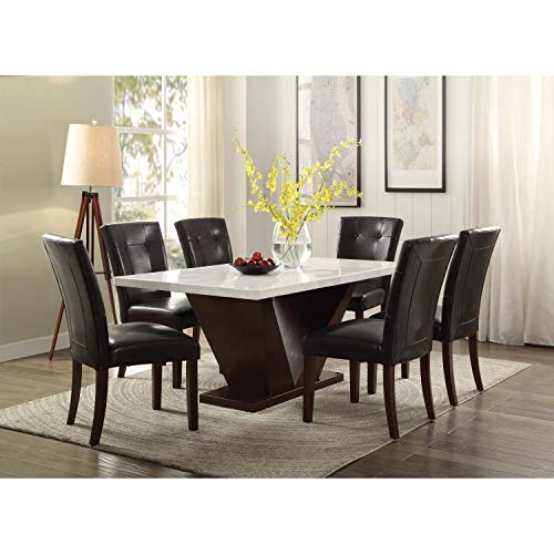 ACME FURNITURE Forbes White Marble Dining Table, Walnut Finish.