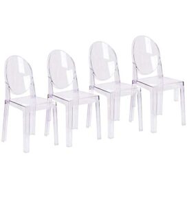 2xhome - set of 4 clear dining room ghost chairs large size polycarbonate plastic modern accent side chairs, clear