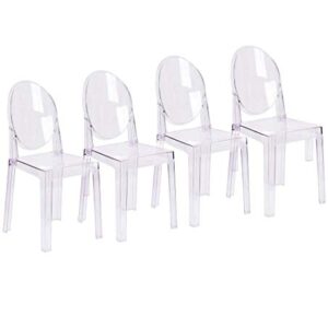 2xhome - Set of 4 Clear Dining Room Ghost Chairs Large Size Polycarbonate Plastic Modern Accent Side Chairs, Clear