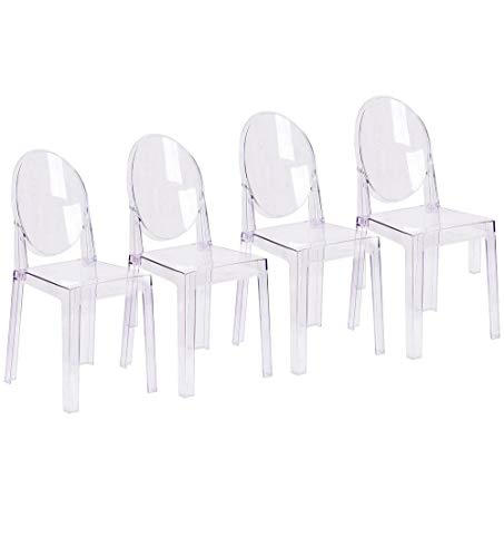 2xhome - Set of 4 Clear Dining Room Ghost Chairs Large Size Polycarbonate Plastic Modern Accent Side Chairs, Clear