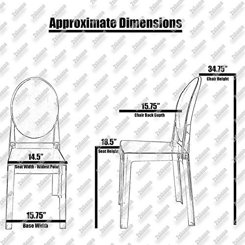 2xhome - Set of 4 Clear Dining Room Ghost Chairs Large Size Polycarbonate Plastic Modern Accent Side Chairs, Clear