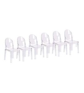 2xhome - set of six (6) - clear - large size - modern ghost side chair dining room chair - accent seat - lounge no arms armless arm less chairs seats mid century design
