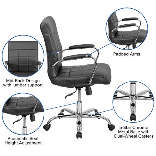 Flash Furniture Vivian Mid-Back Black Vinyl Executive Swivel Office Chair with Chrome Base and Arms