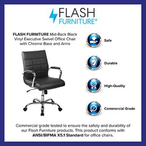 Flash Furniture Vivian Mid-Back Black Vinyl Executive Swivel Office Chair with Chrome Base and Arms