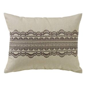 hiend accents tan burlap with grey scallop lace design pillow, 16x20