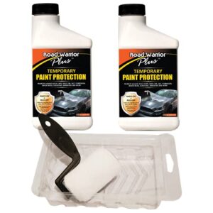 road warrior plus paint protection film - temporary roll-on automotive exterior protector from rocks, scratch and chips - coating applies white, dries clear 16oz kit