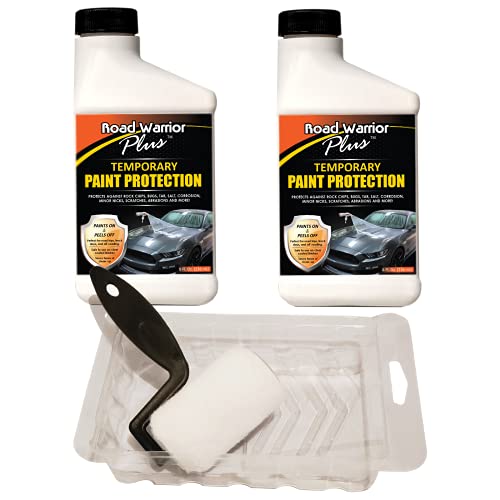 Road Warrior Plus Paint Protection Film - Temporary Roll-On Automotive Exterior Protector from Rocks, Scratch and Chips - Coating Applies White, Dries Clear 16oz Kit