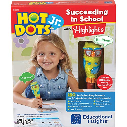 Educational Insights Hot Dot Jr. Succeeding in School Set with Highlights, Homeschool & School Readiness, 160 Multi-Subject Lessons, Interactive Pen Included, Ages 5+