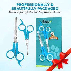 BOSHEL 2 Pc Dog Grooming Kit - Dog Grooming Scissors with Round Tips - 6" Micro Serrated Puppy Trimming Scissor For Face, Ear, Nose & Paw + 7" Pet Grooming Shear cutting more Hair - Dog Scissors Set