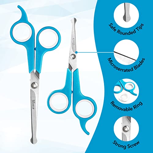 BOSHEL 2 Pc Dog Grooming Kit - Dog Grooming Scissors with Round Tips - 6" Micro Serrated Puppy Trimming Scissor For Face, Ear, Nose & Paw + 7" Pet Grooming Shear cutting more Hair - Dog Scissors Set