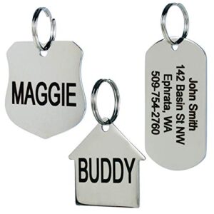 GoTags Dog Tags Personalized Engraved Pet ID Tags, Stainless Steel Dog and Cat Tags, Front and Backside Engraving, Available in Bone, Round, Heart, Bow Tie and More, Small and Large (Pack of 1)