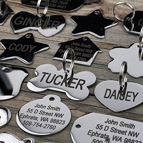 GoTags Dog Tags Personalized Engraved Pet ID Tags, Stainless Steel Dog and Cat Tags, Front and Backside Engraving, Available in Bone, Round, Heart, Bow Tie and More, Small and Large (Pack of 1)