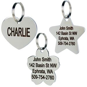 GoTags Dog Tags Personalized Engraved Pet ID Tags, Stainless Steel Dog and Cat Tags, Front and Backside Engraving, Available in Bone, Round, Heart, Bow Tie and More, Small and Large (Pack of 1)